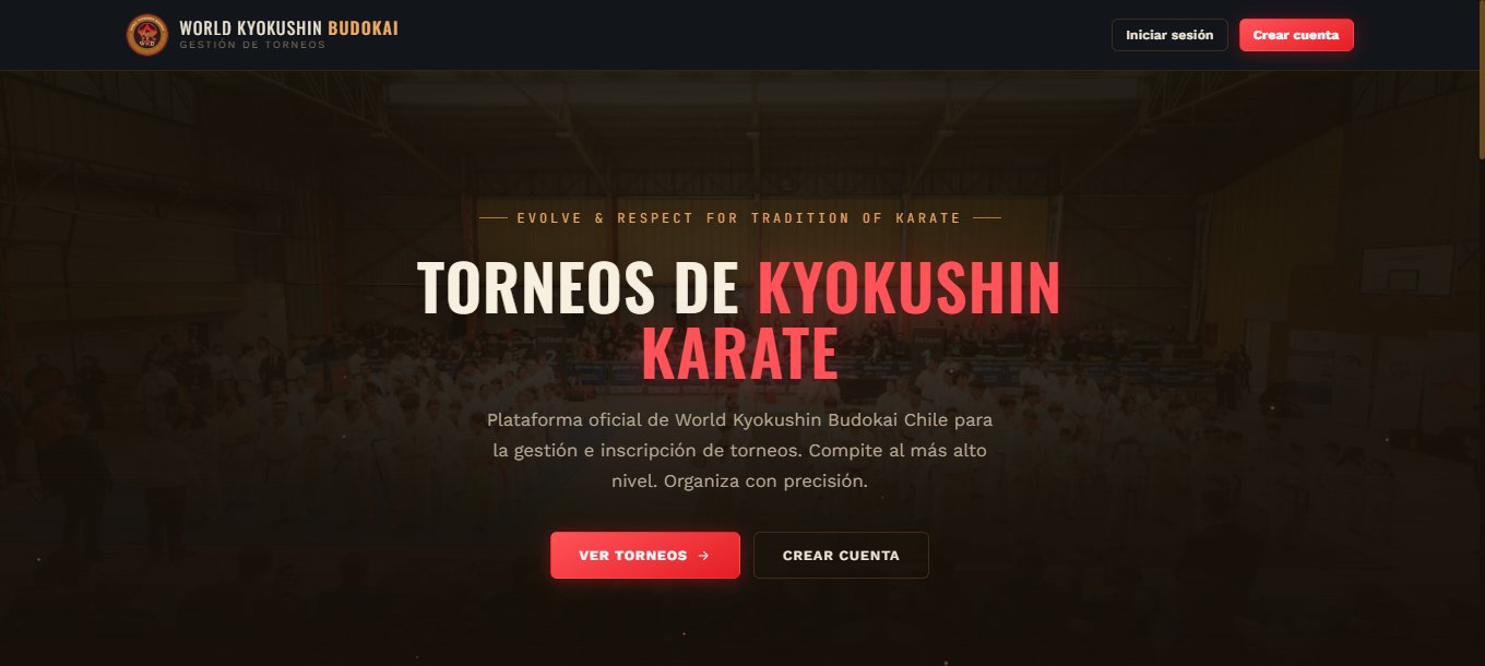 Ejemplo de plataforma de torneos desarrollada para World Kyokushin Budokai
